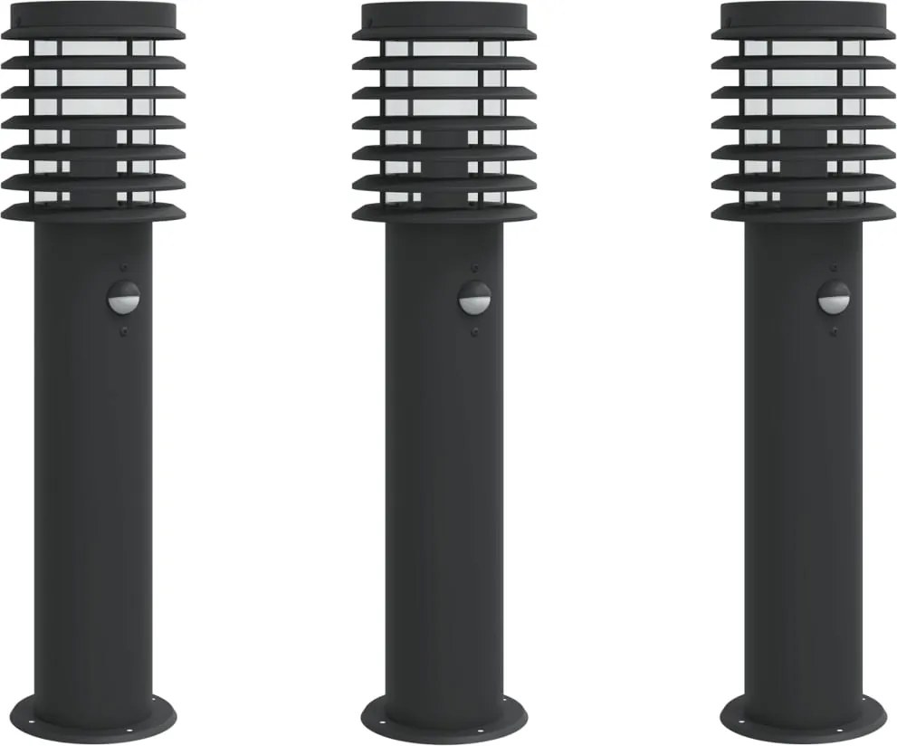 vidaXL Lămpi exterioare de podea senzori 3 buc. negru 60 cm oțel inox