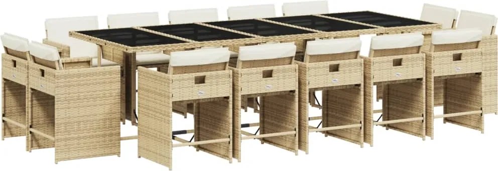 vidaXL Set mobilier de grădină cu perne, 15 piese, bej, poliratan
