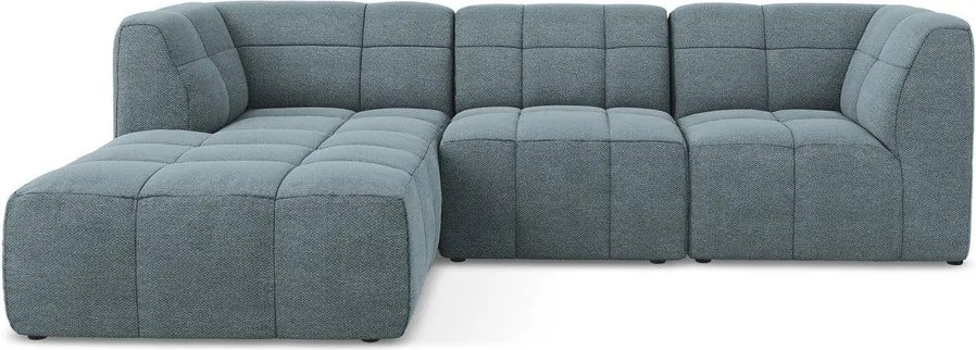 Colțar albastru cu tapițerie din țesătură bouclé (cu colț pe partea stângă/cu șezlong) Aloha – Makamii