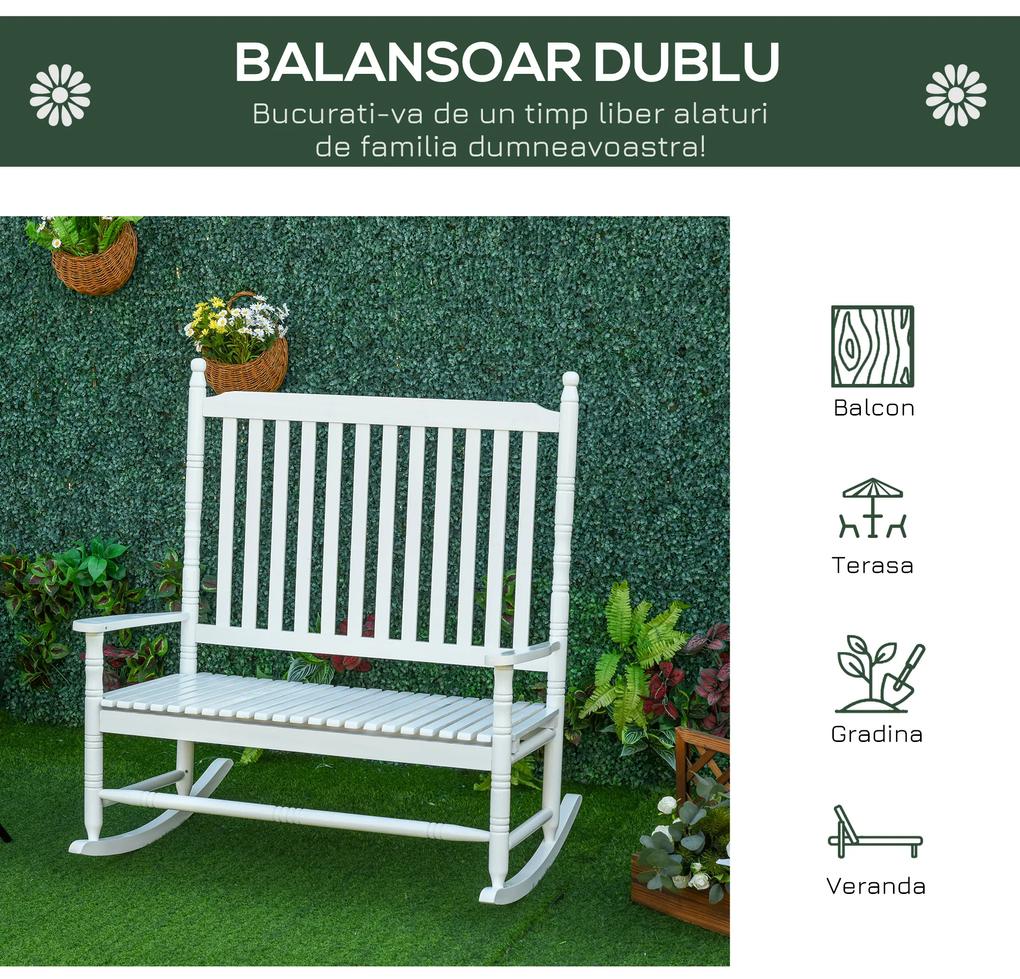 Outsunny Bancă Balansoar cu 2 Locuri din Lemn de Plop, Design Clasic, Alb | Aosom Romania