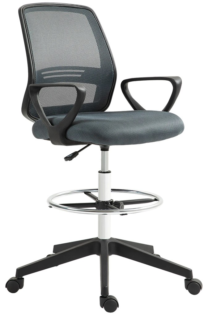Vinsetto Scaun de birou ergonomic cu brațe și inel reglabil pentru picioare, plasă gri | Aosom Romania