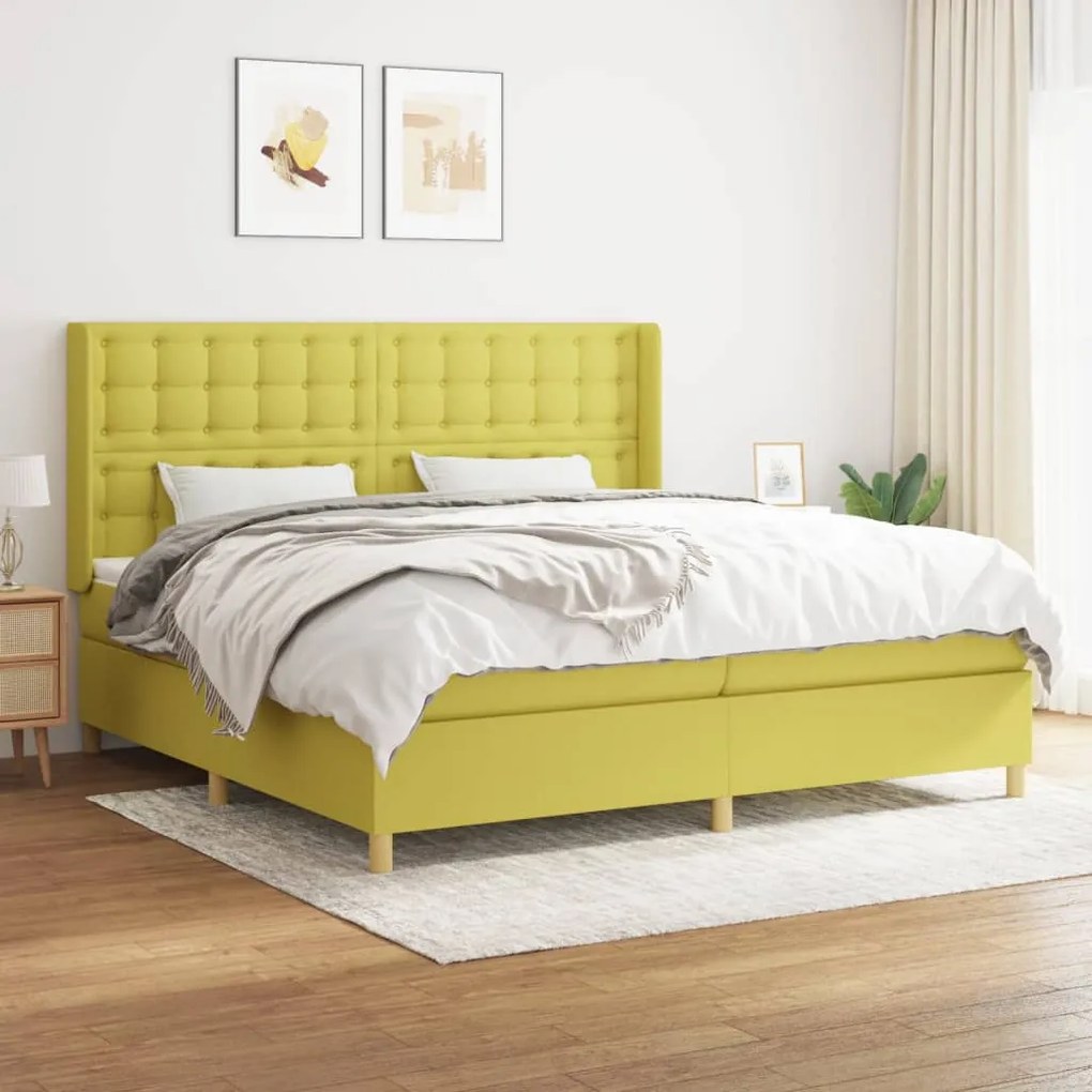 3132344 vidaXL Pat box spring cu saltea, verde, 200x200 cm, textil
