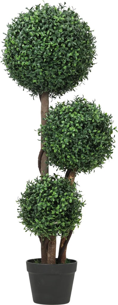 HOMCOM Bilă de buxus artificial cu trei bile, plantă artificială, plantă artificială cu trunchi din lemn în ghiveci, 30 x 30 x 100 cm, Verde | Aosom Romania