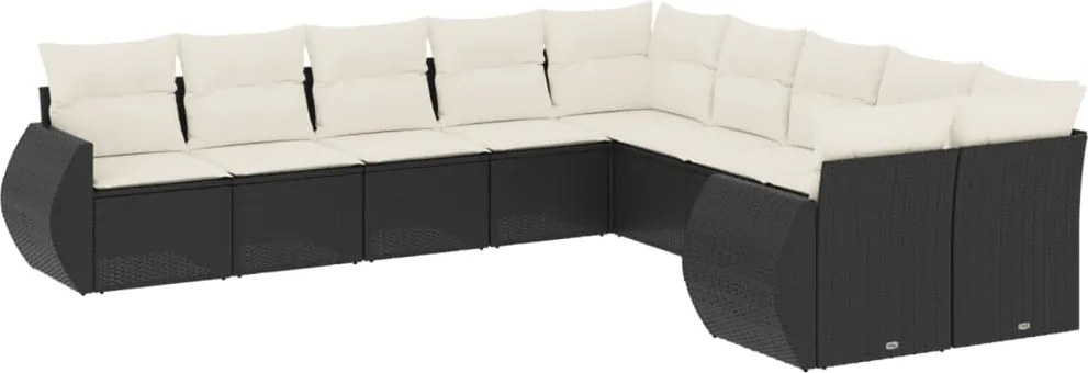 vidaXL Set canapele de grădină cu perne, 10 piese, negru, poliratan