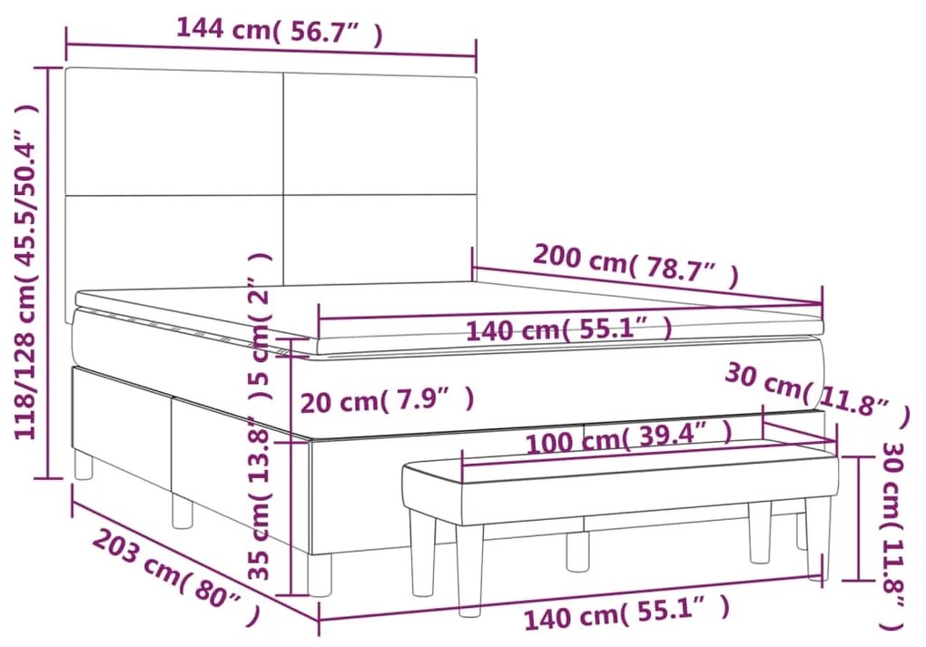 Pat box spring cu saltea, roz, 140x200 cm, catifea Roz, 140 x 200 cm, Design simplu