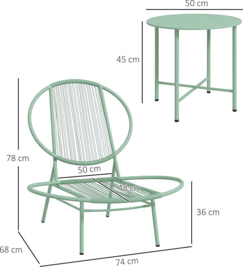 Outsunny Set bistro 3 piese din polyratan rezistent la intemperii, set mobilier de grădină cu masă bistro, scaune de grădină în formă de scoică, Verde | Aosom Romania