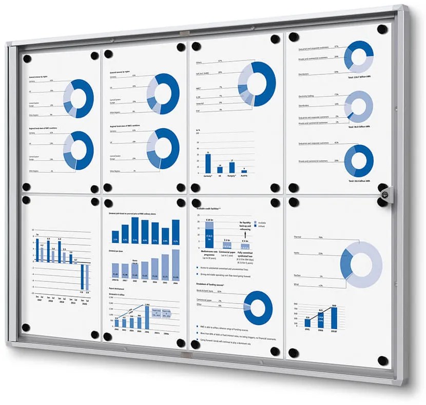 Vitrina informații interioare Economy 8 x A4 - spate din tablă, aluminiu