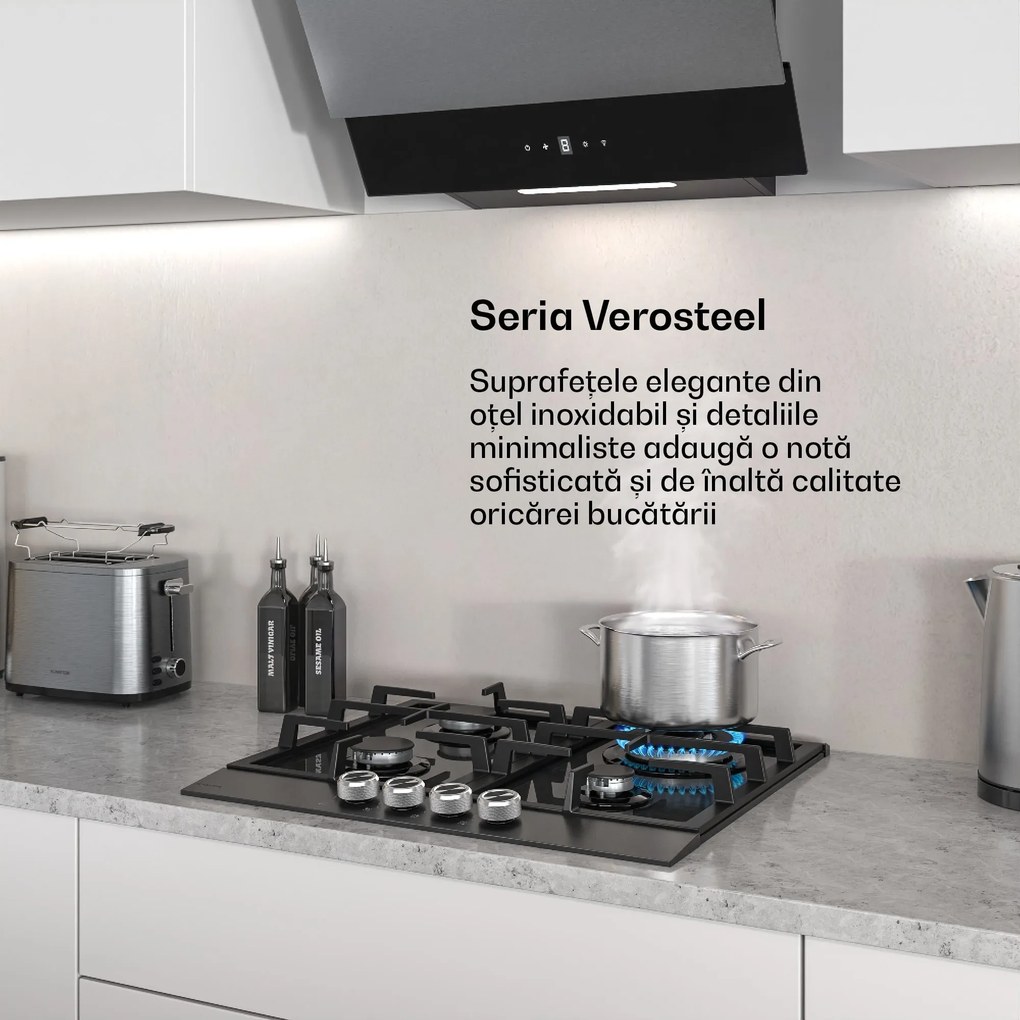 Klarstein Plită pe gaz Verosteel, 4 arzătoare, aprindere electrică, compatibilă cu gaz natural și GPL, 8000 W, 60 cm