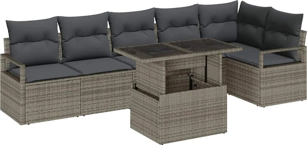 vidaXL Set de canapele pentru grădină 7 pcs Gri Rattan poli