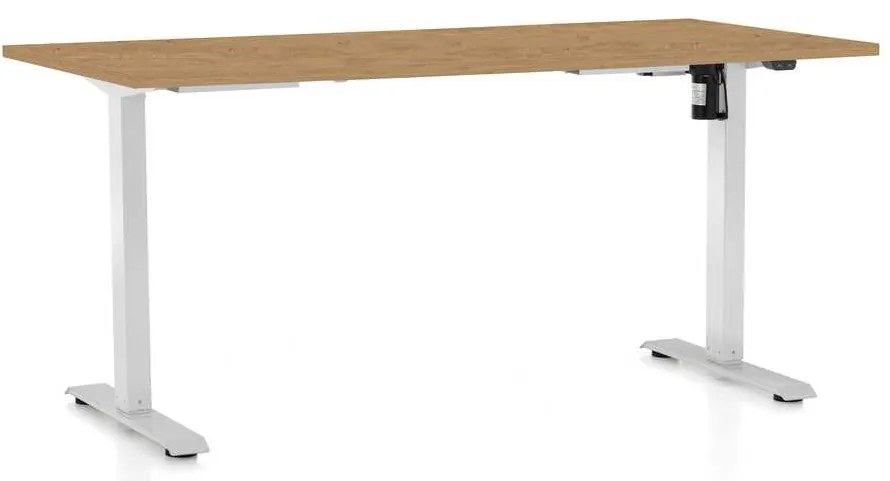 Masă înălțime reglabilă OfficeTech A, 160 x 80 cm, picioare albe, stejar piatra