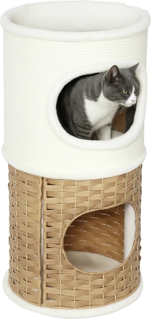 PawHut Niche pentru pisici de interior cu 3 nivele, turn pentru pisici cu zgârâieturi din sisal Ø 40 x 80 cm, crem | Aosom Romania