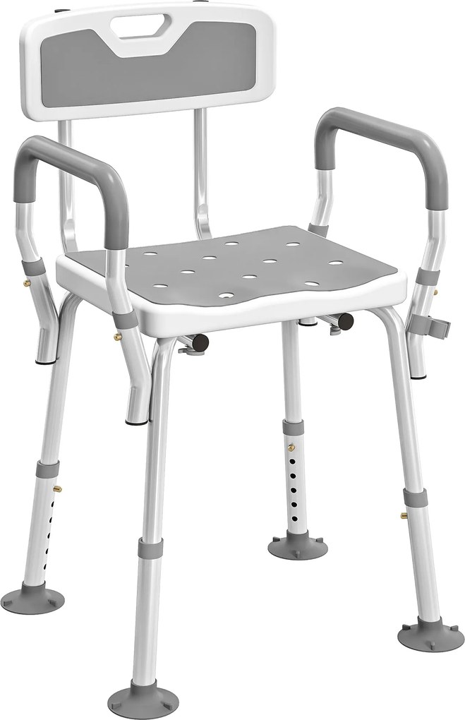 HOMCOM Taburet/Scaun de duș ergonomic înălțime reglabilă picioare antiderapante 56,5 x 53,5 x 87 cm alb și gri | Aosom Romania