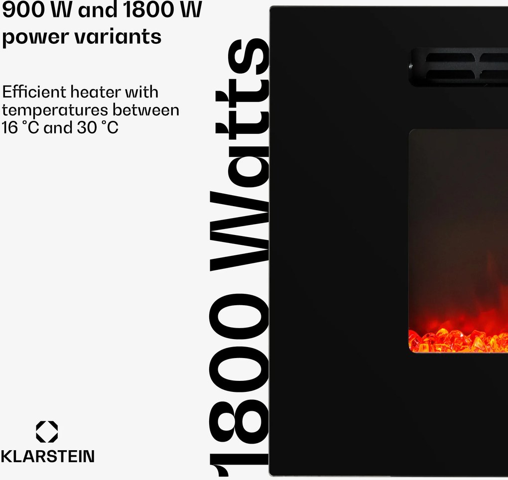 Klarstein Galeras, șemineu electric de perete și de încorporat, 1800 W, LED, 3 culori, temporizator