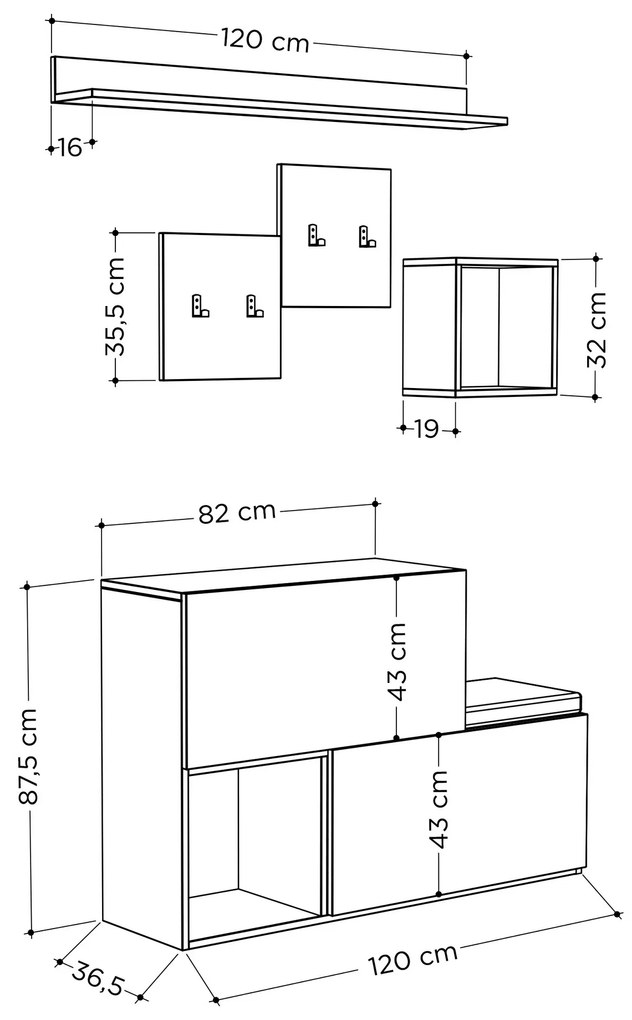 Set mobilier pentru hol Horton (Alb). 1071789