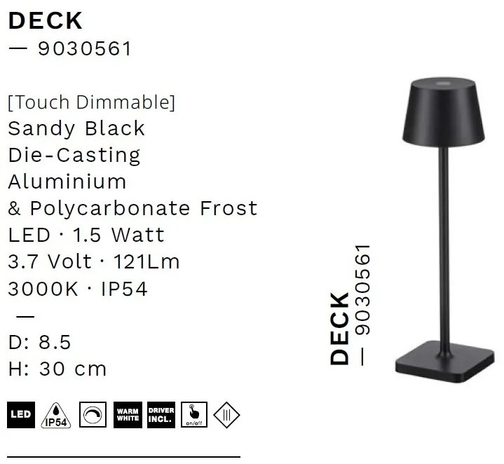Veioza/Lampa de masa LED portabila exterior IP54 DECK negru