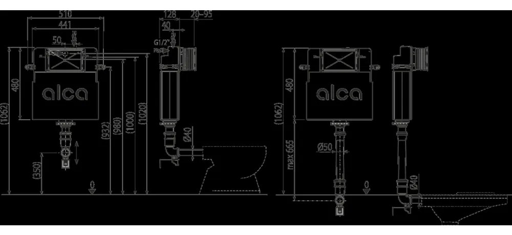 Rezervor wc incastrat Alcaplast Basicmodul pentru montare in zidarie