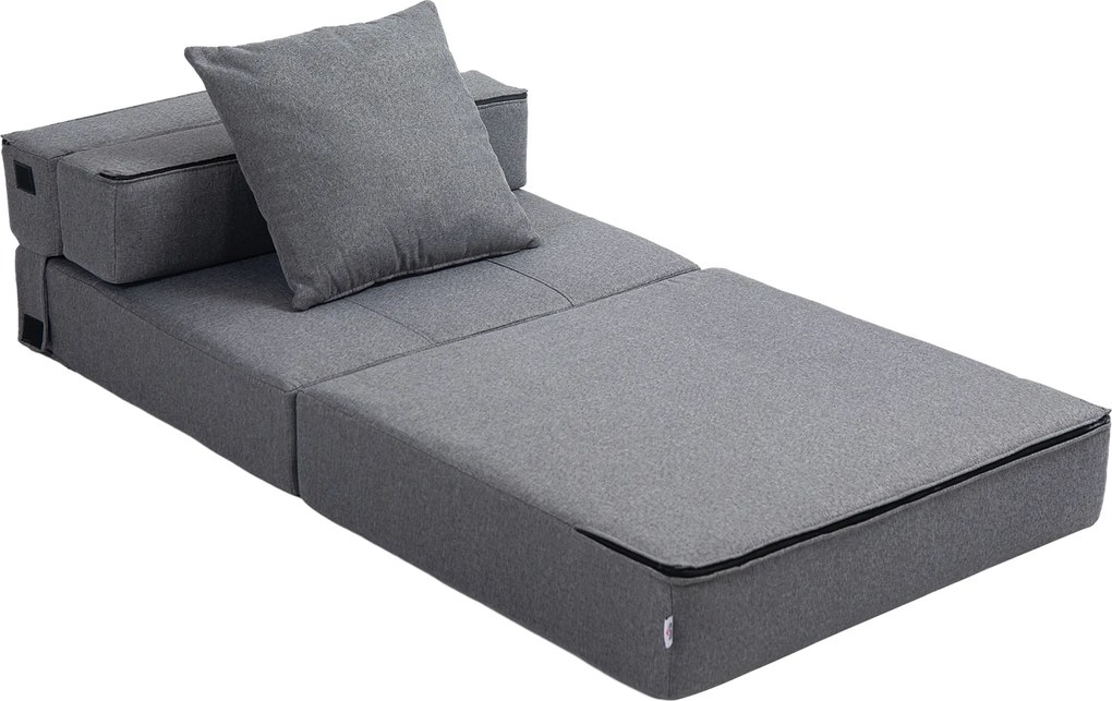 HOMCOM Fotoliu Pliabil Convertibil în Pat Single cu Pernă Inclusă, 70x70x61 cm, Gri | Aosom Romania