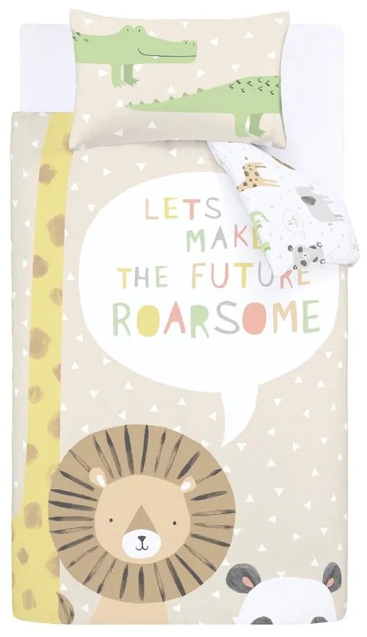 Lenjerie de pat pentru copii maro deschis pentru pat de o persoană 135x200 cm Roarsome Animals – Catherine Lansfield
