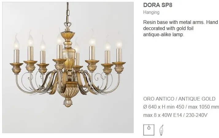 Candelabru clasic cu 8 brate FIRENZE SP8 ORO