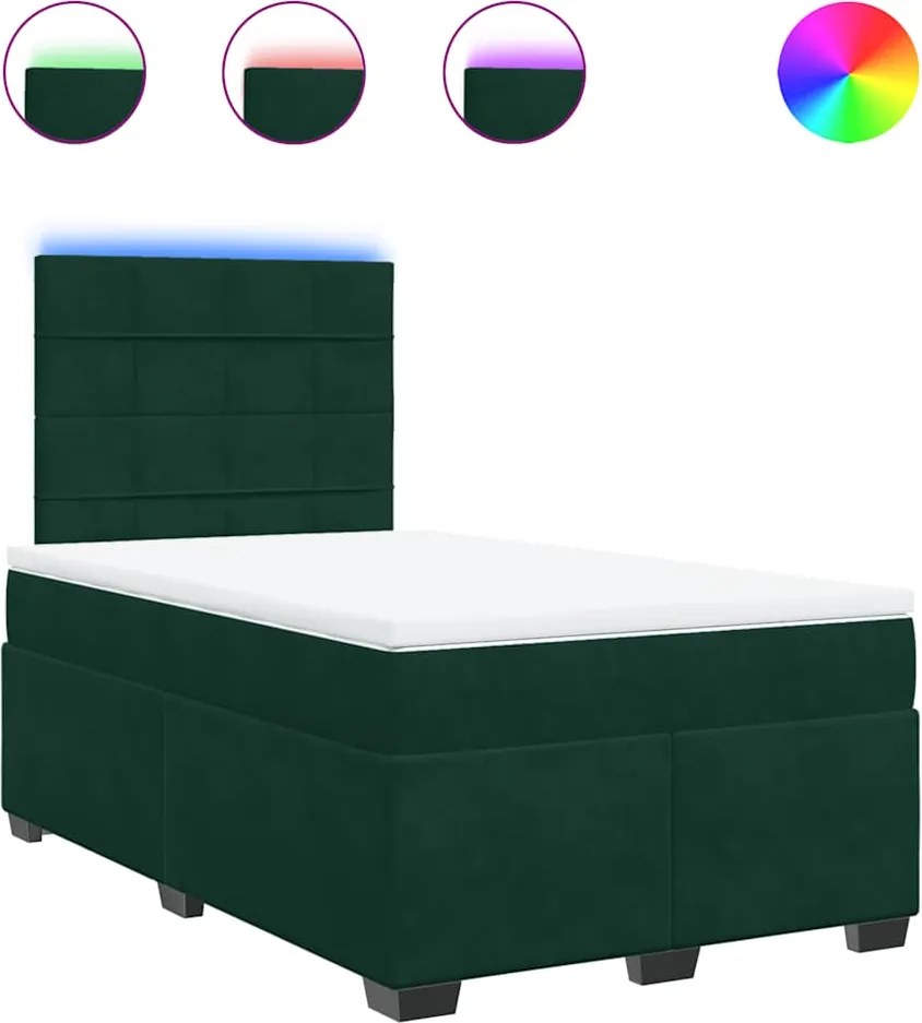 vidaXL Pat box spring cu saltea, verde închis, 120x190 cm, catifea