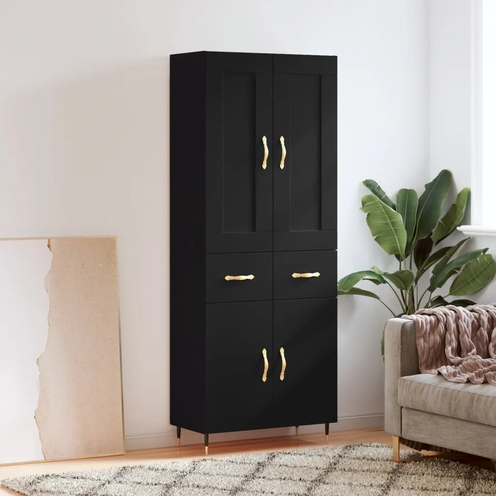 3199858 vidaXL Dulap înalt, negru, 69,5x34x180 cm, lemn compozit