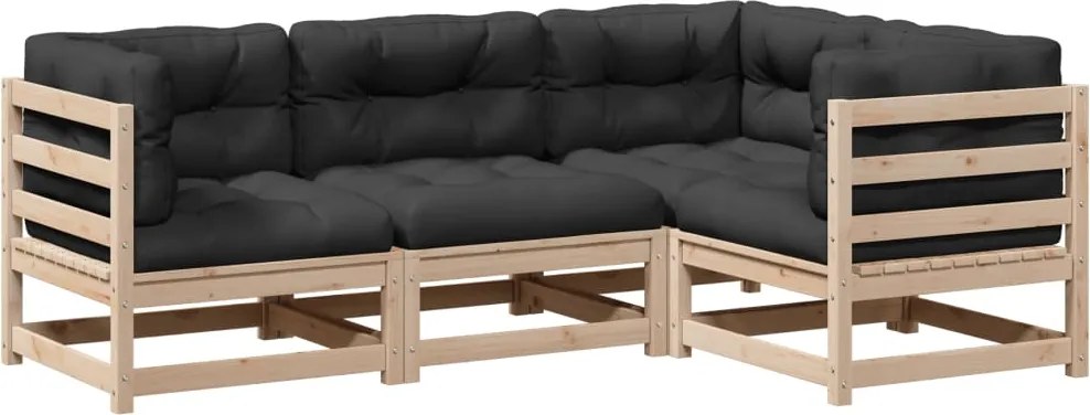 vidaXL Set canapele de grădină cu perne, 4 piese, lemn masiv de pin