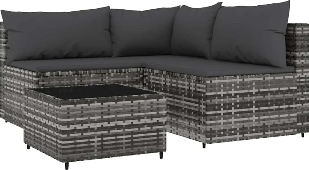 vidaXL Set mobilier de grădină cu perne, 4 piese, gri, poliratan