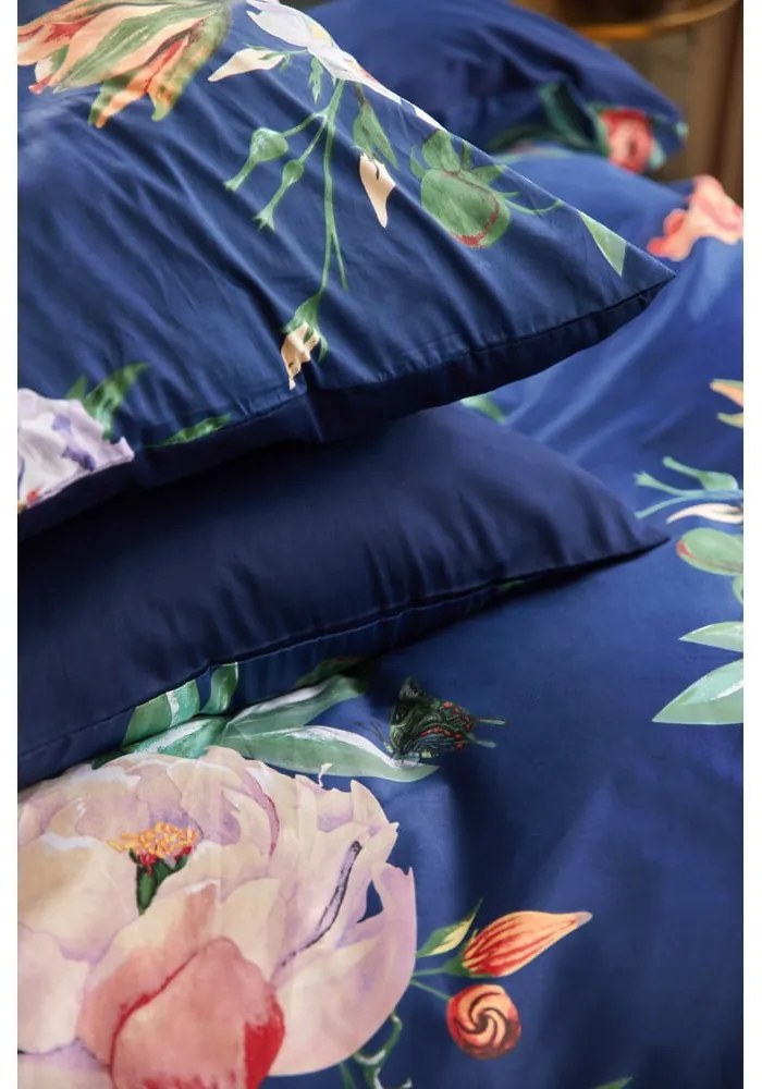 Lenjerie de pat din bumbac satinat pentru pat dublu Bonami Selection Floret, 160 x 200 cm, albastru marin