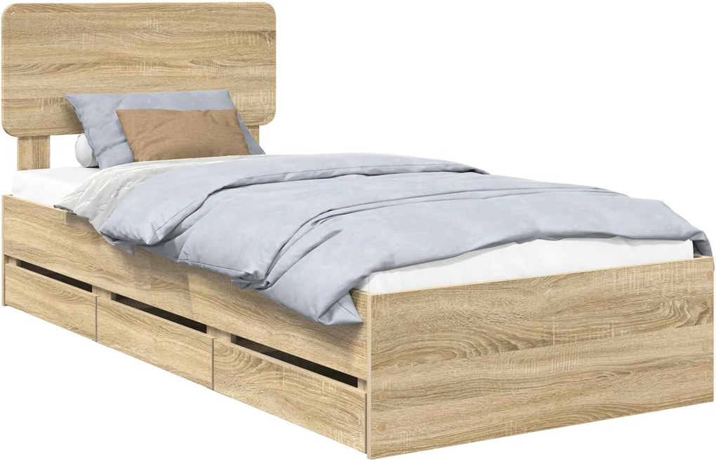 vidaXL Cadru de pat cu sertar Stejar Sonoma 75 x 190 cm Lemn prelucrat