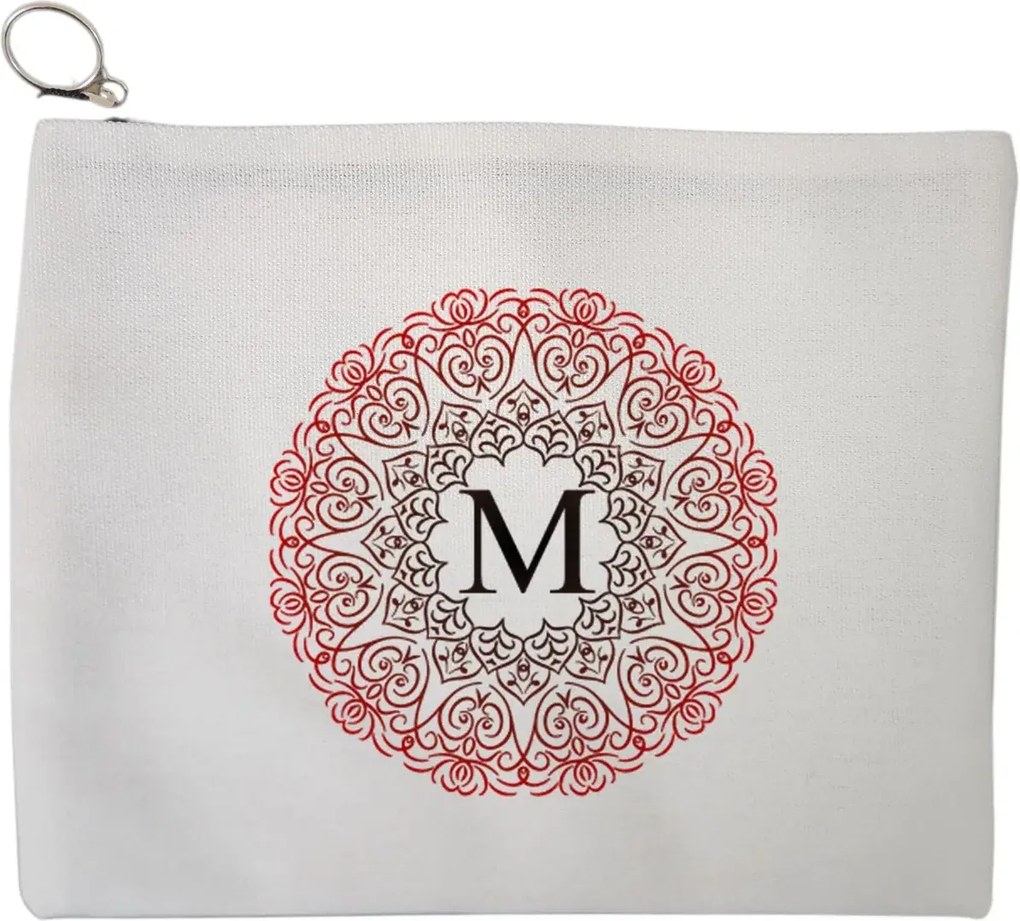 Portfard Cosmetice tip Plic, Cu litera M si Mandala, 23x18 cm, Alb, BEKZ®