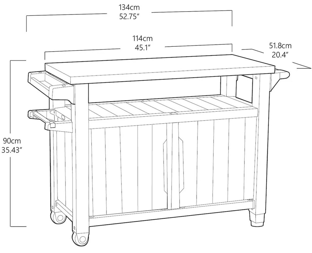 Masă multifuncțională de grătar Keter pentrugrădină UNITY XL 270 l grafit, 134 x 52 x 90 cm