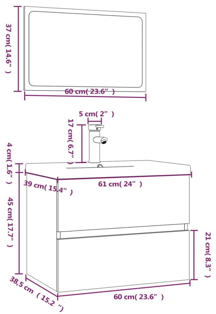 Set de mobilier de baie, gri sonoma, lemn prelucrat