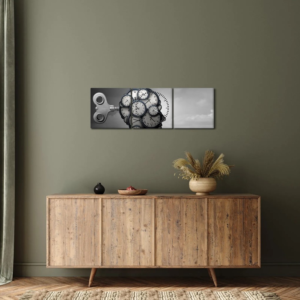 Tablou artistic cu cu cap și ceas (cu ceas) (90x30 cm)