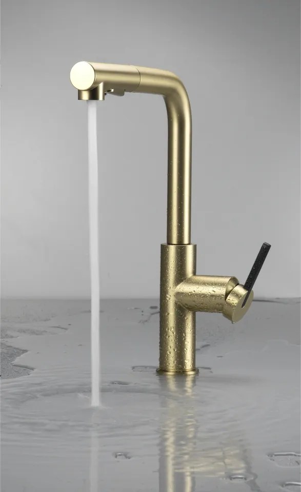 MOMI Baterie pentru bucătărie cu pipă extractibilă – Aur Periat BKM_R73M