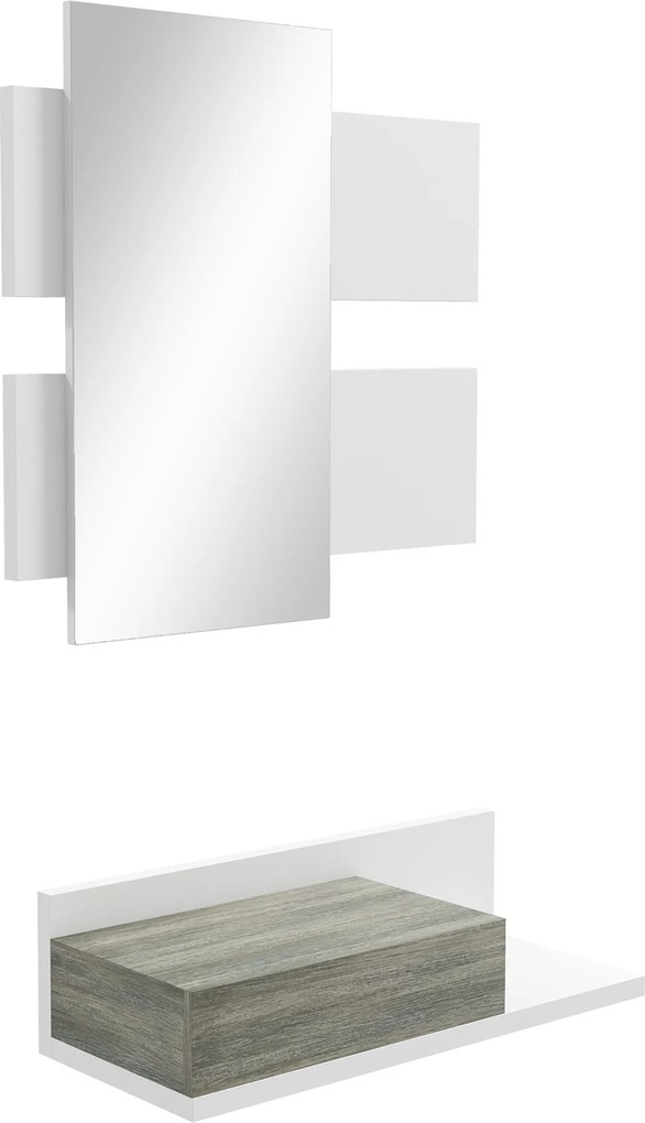Mobilier de Intrare 2 in 1 cu Oglinda de Perete 75x3.5x75cm si Sertar 75x30.5x20cm, pentru hol, din MDF si Sticla, Gri-Alb HOMCOM | Aosom Romania