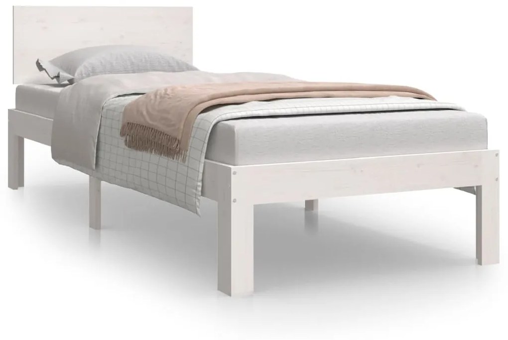 833100 vidaXL Cadru de pat, alb, 75x190 cm, single mic, lemn masiv de pin