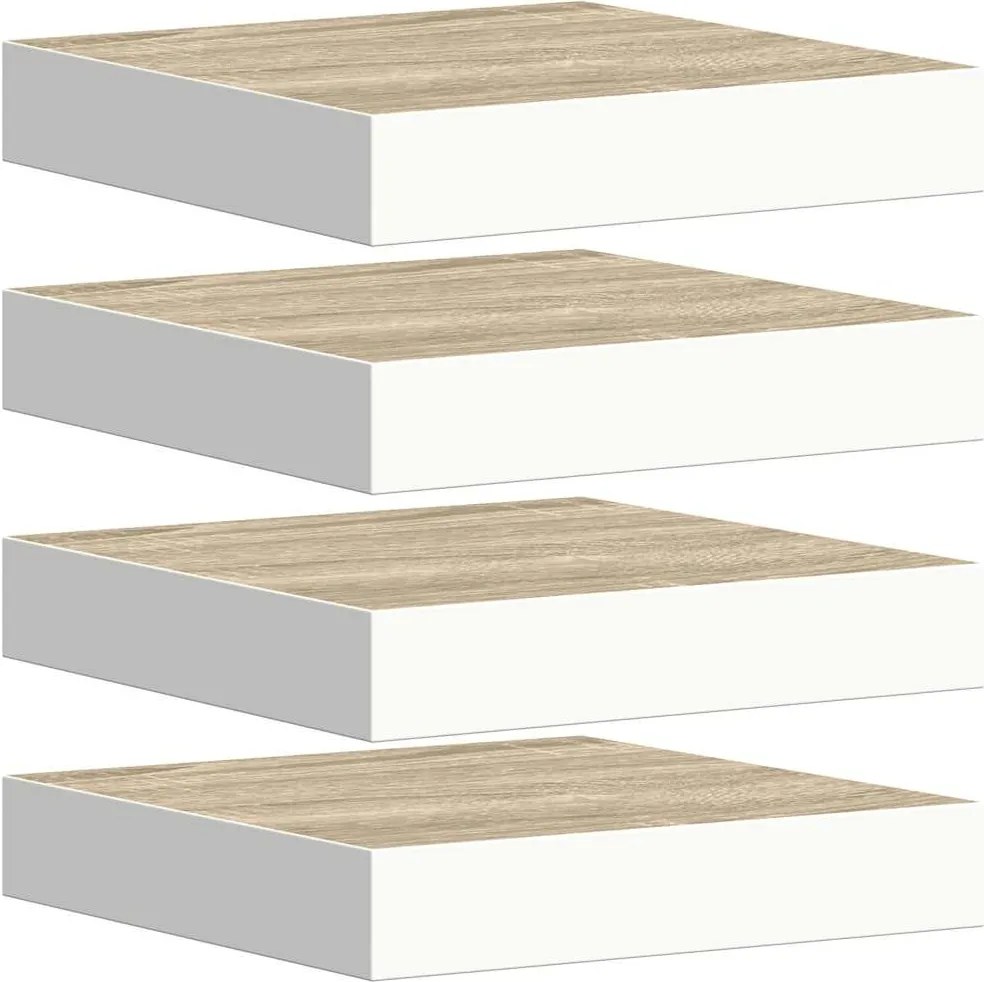 vidaXL Rafturi perete suspendate 4 buc. alb/stejar 23x23,5x3,8 cm MDF