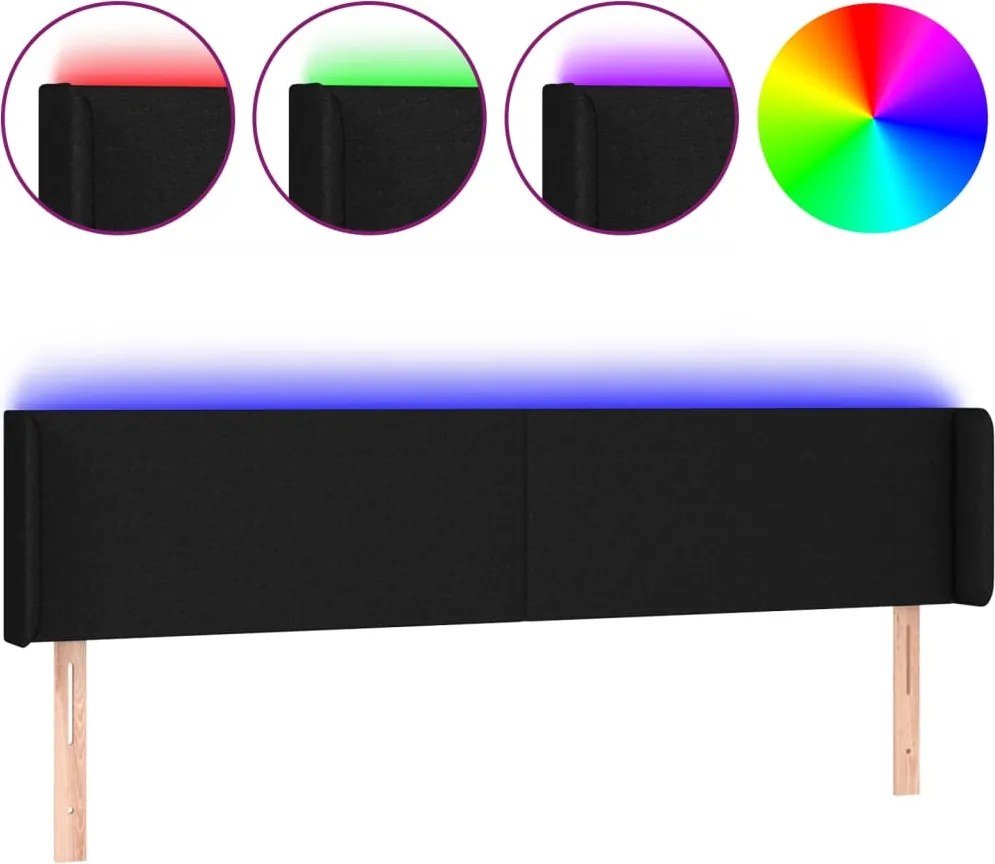 vidaXL Tăblie de pat cu LED, negru, 163x16x78/88 cm, textil