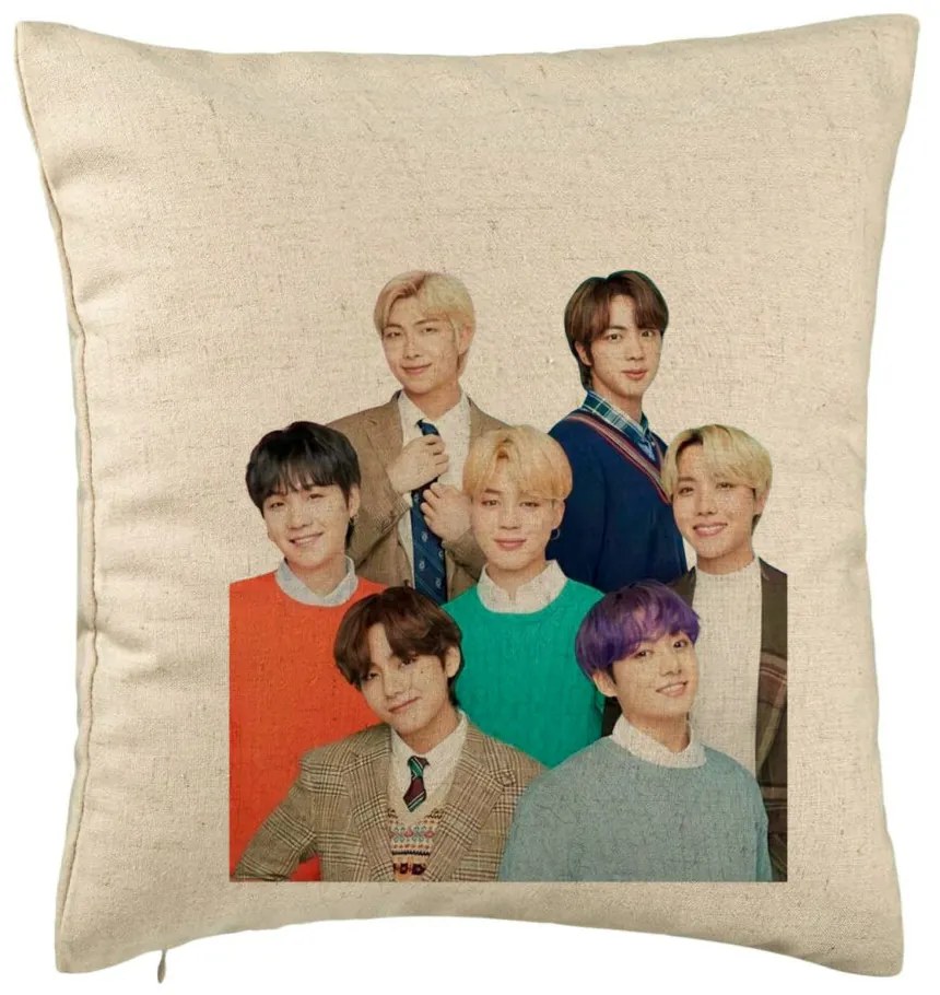 Perna Decorativa BTS Army cu Semnaturi, 40x40 cm, Bej, Husa Detasabila, Burduf