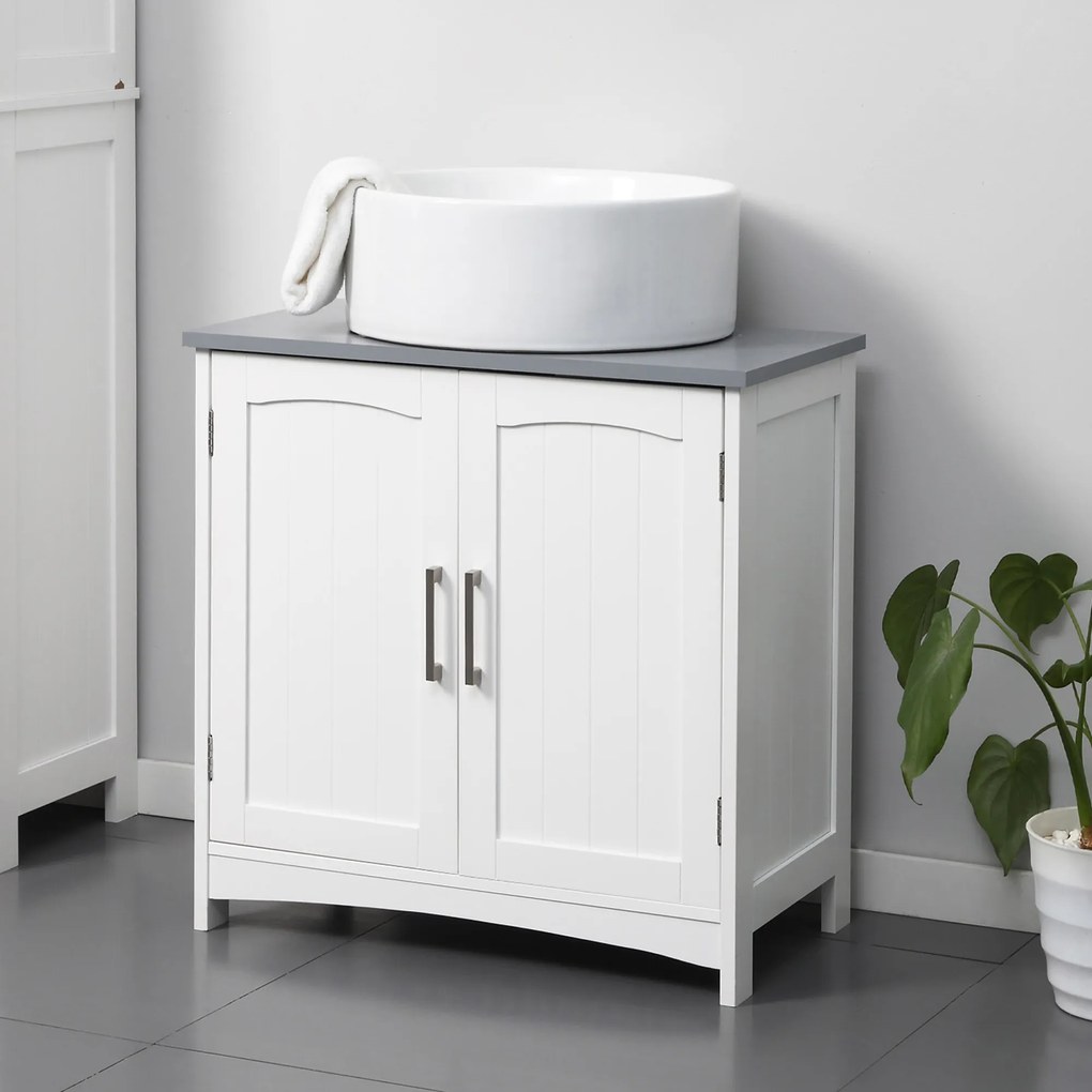 kleankin Mobilier Sub Lavoar Baie cu 2 Usi din MDF, 60x33x60cm, Gri si Alb | Aosom Ro