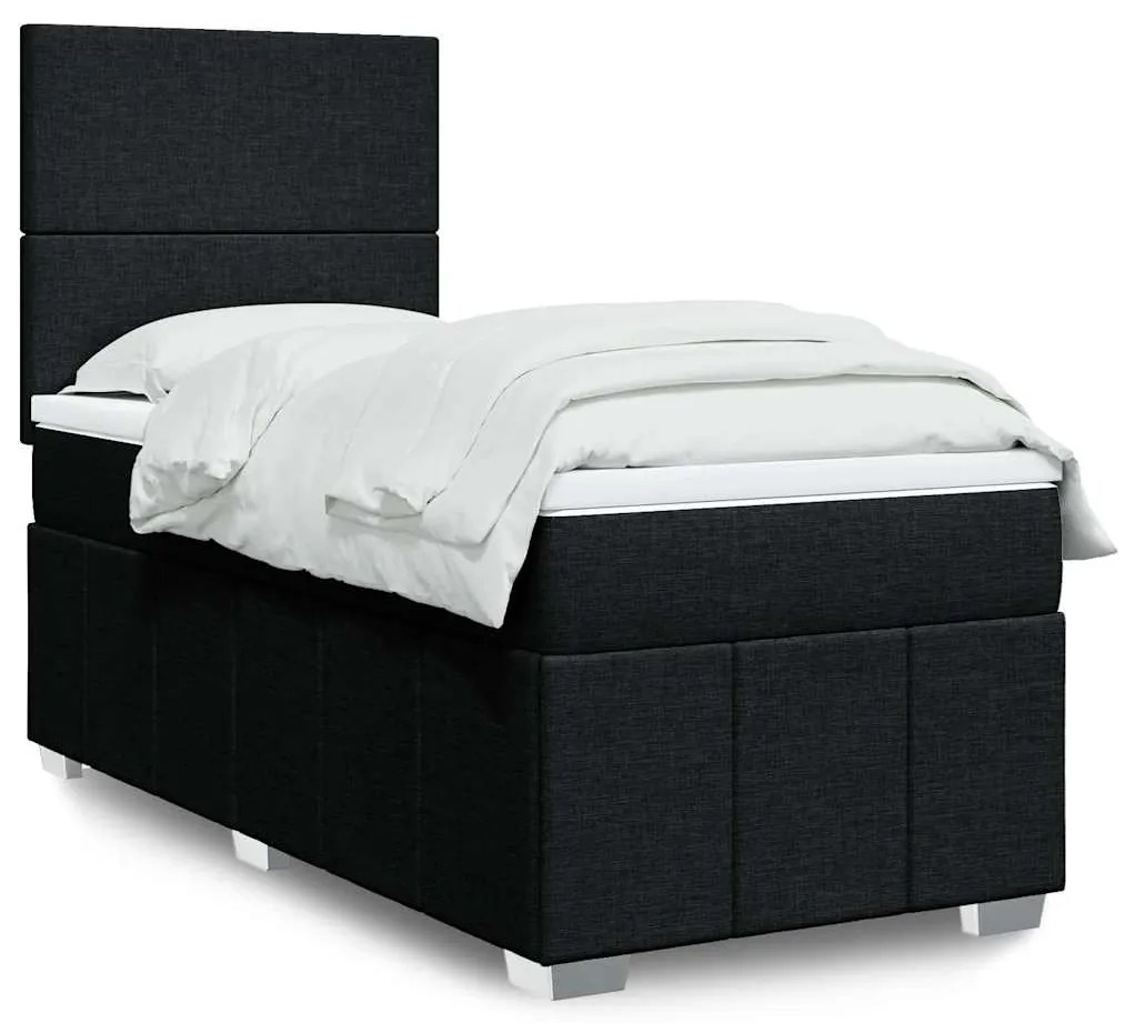 vidaXL Pat box spring cu saltea, negru, 80x200 cm, textil