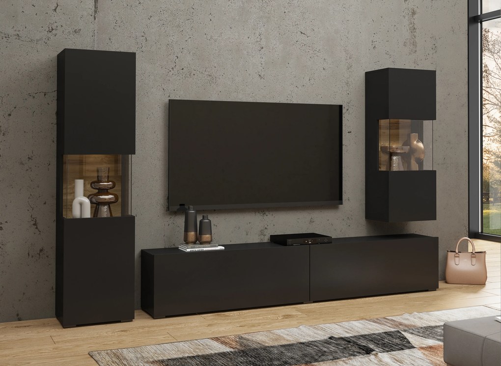 Mobilier living Avernic Typ 10 (onyx negru + Stejar wotan). 1042064