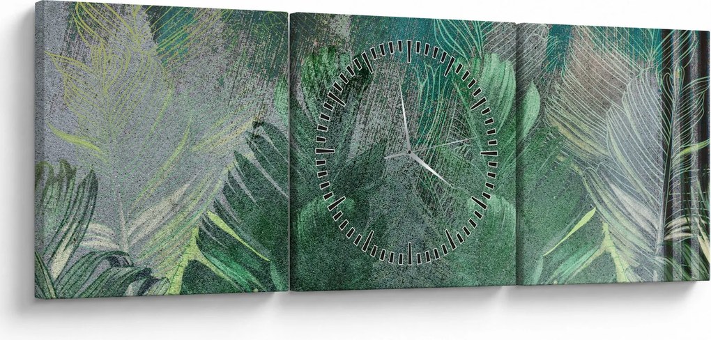 Tablou - Textura de beton cu frunze (cu ceas) (90x30 cm)