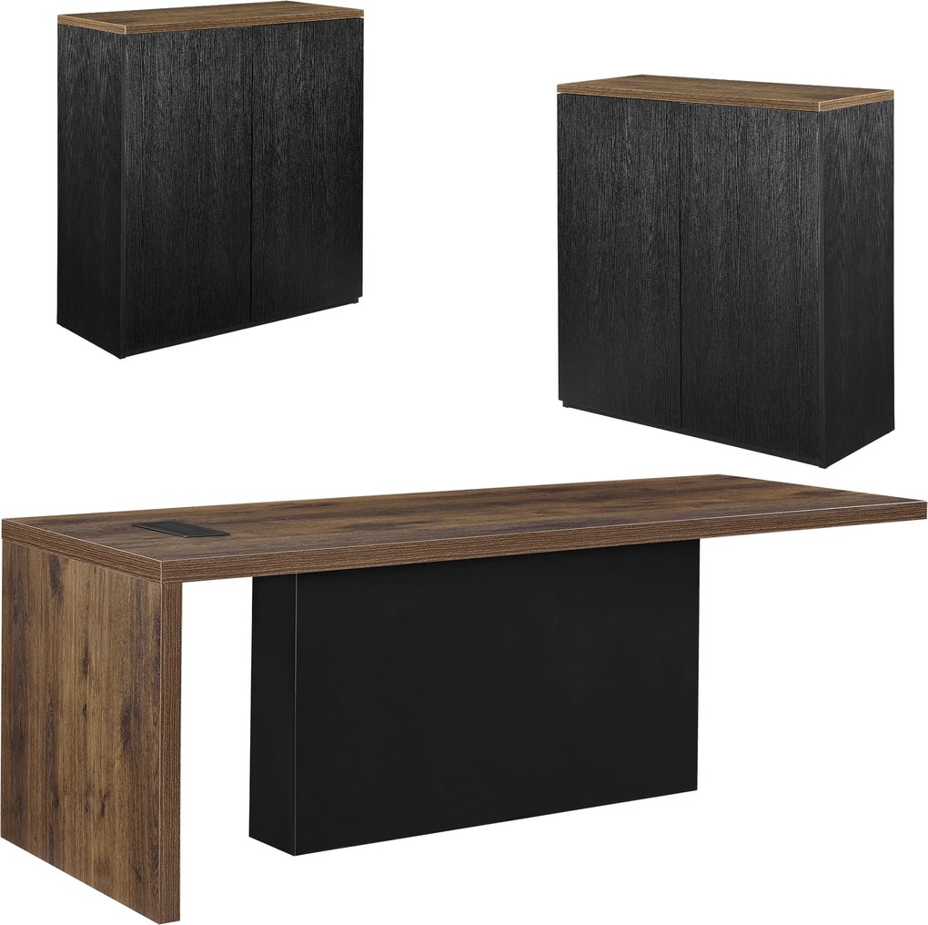 [neu.haus]  Set mobilier birou Art Lad, 220 x 80 x 77 cm, cu 2 dulapuri pentru documente, maro/negru