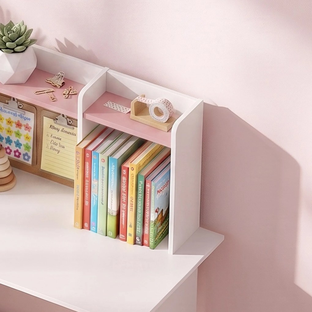 AIYAPLAY Set birou și scaun pentru copii 5-12 ani, cu bibliotecă, suport pentru creioane și suport reglabil pentru tabletă, roz | Aosom Romania