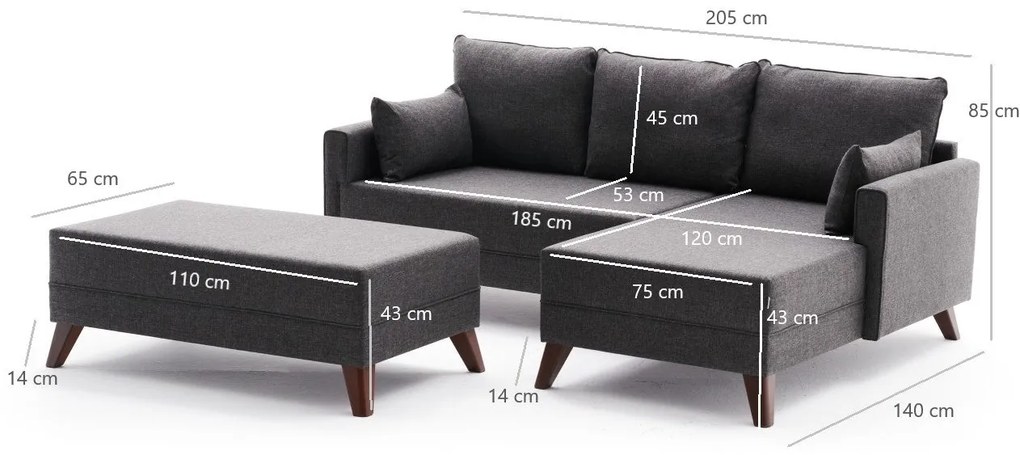 Canapea extensibilă de colț Bella Mini Corner Sofa Right - Anthracite