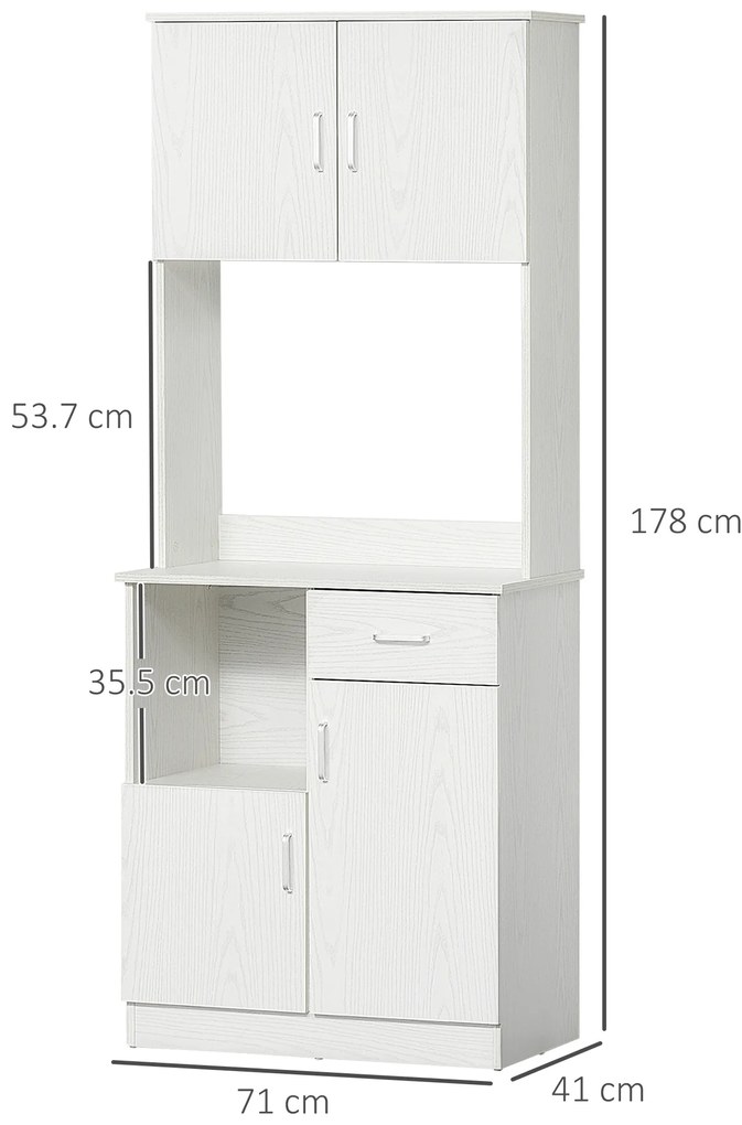 HOMCOM Bufet de bucătărie armoire de cuisine multi-depozitare 4 uși 1 sertar raft + mare blat 71 x 41 x 178 cm MDF alb | Aosom Romania