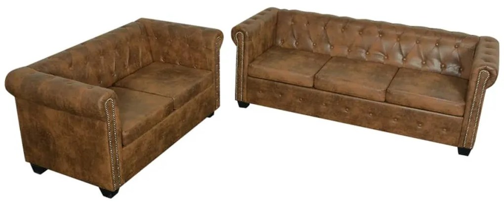 vidaXL Set canapele Chesterfield cu 2 și 3 locuri, maro