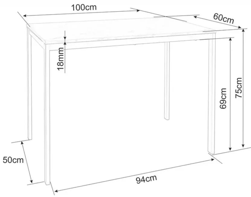 Set de dining 1 + 4, masa neagra RAMOD 100x60 cm decor marmura + scaun verde TURIN cu picioare negre