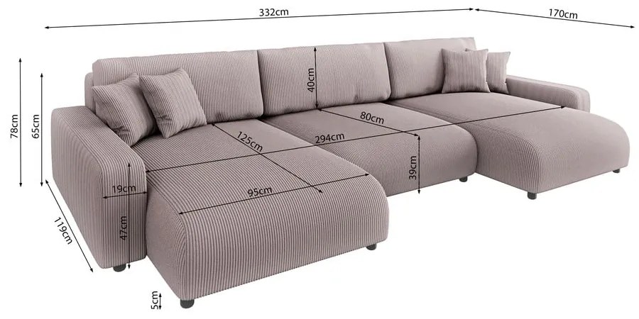 Colțar roz deschis extensibil, cu spațiu de depozitare, cu tapițerie din catifea reiată Sara – Ropez